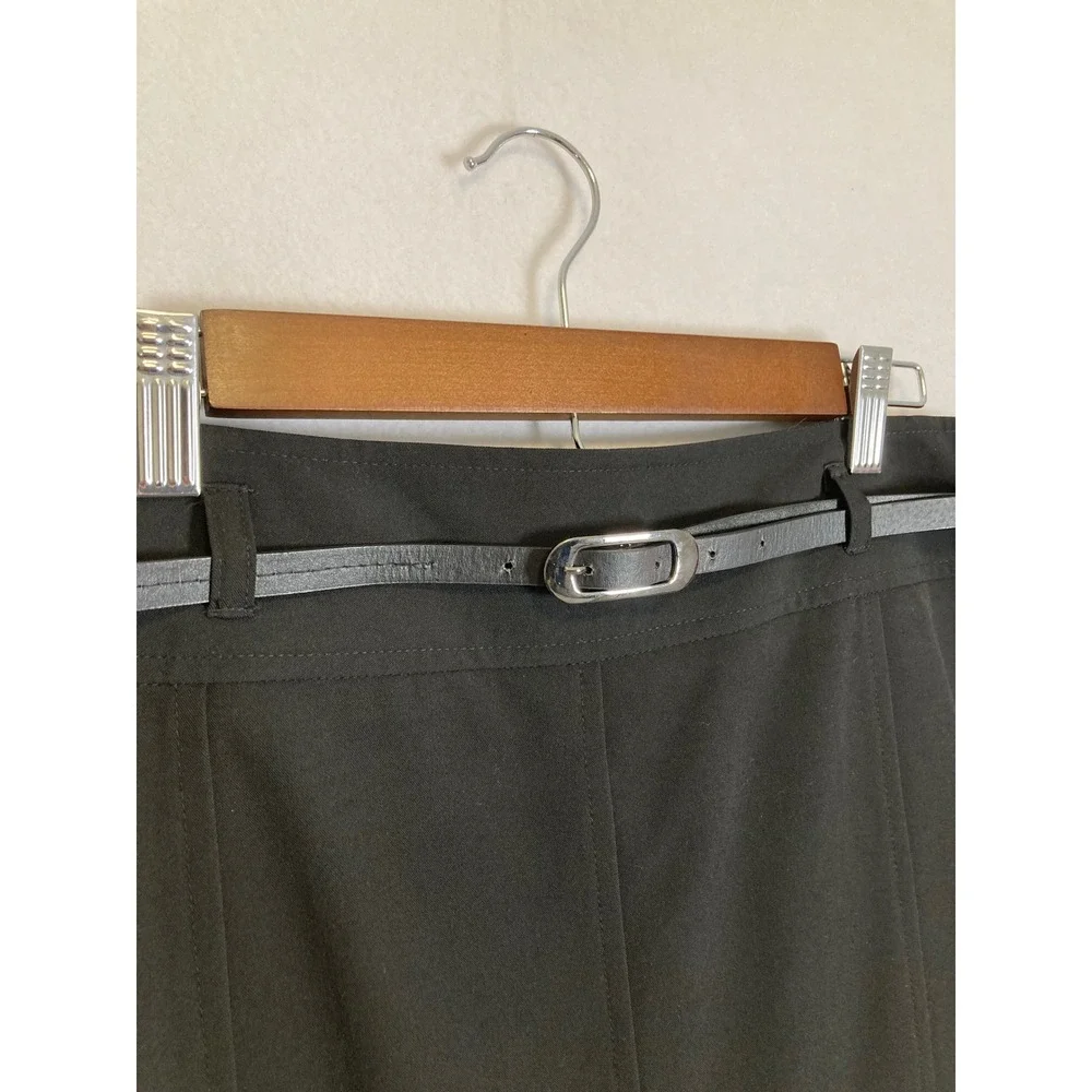 Classic Career Larry Levine Women 14 Black Belted‎ A-Line Midi Skirt 103715